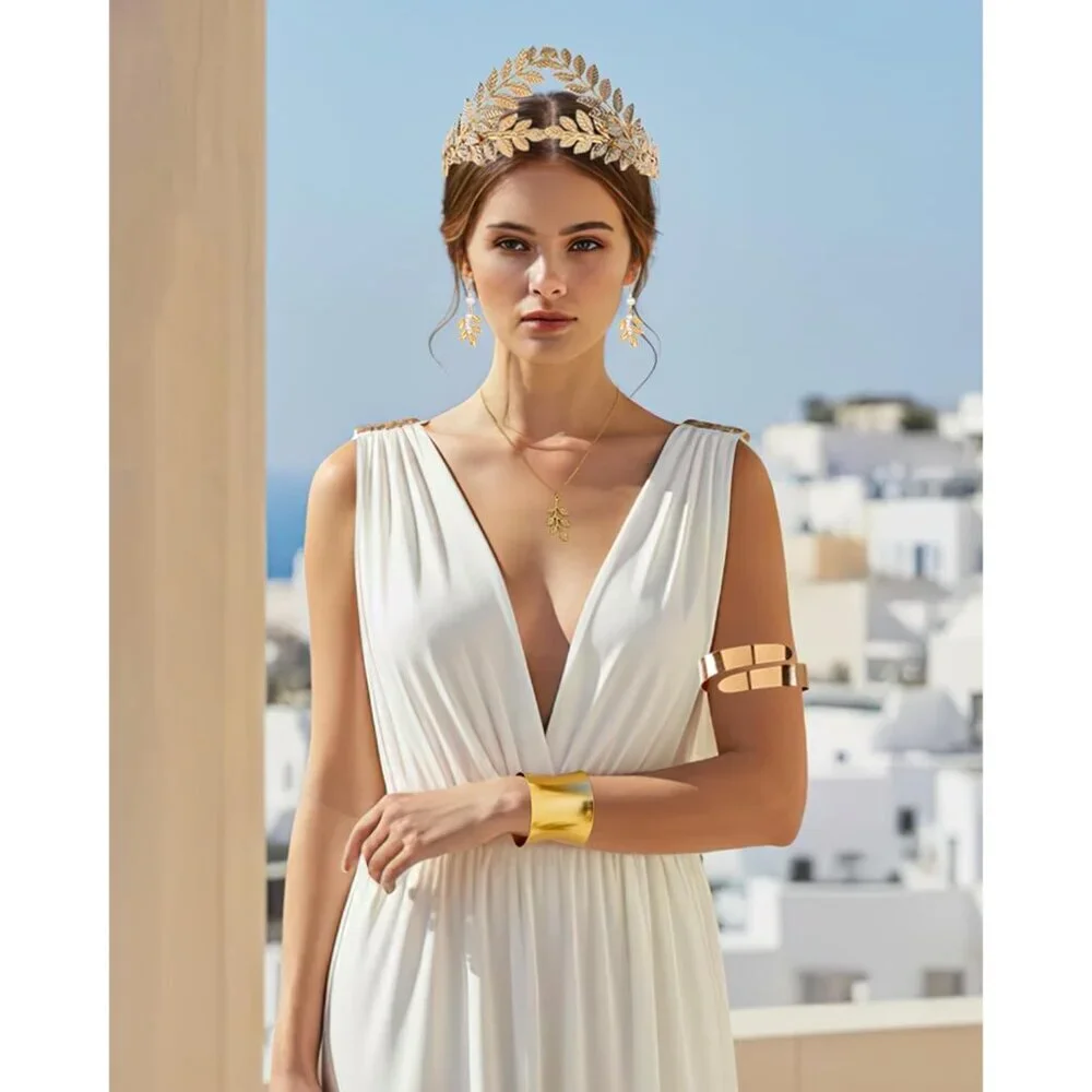 Greek Goddess Costume Accessories Set 12 pcs Leaf Crown Jewelry For Women